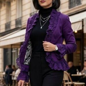 Katherine New York Purple Lace Ruffle Victorian Steampunk Whimsigoth Blazer